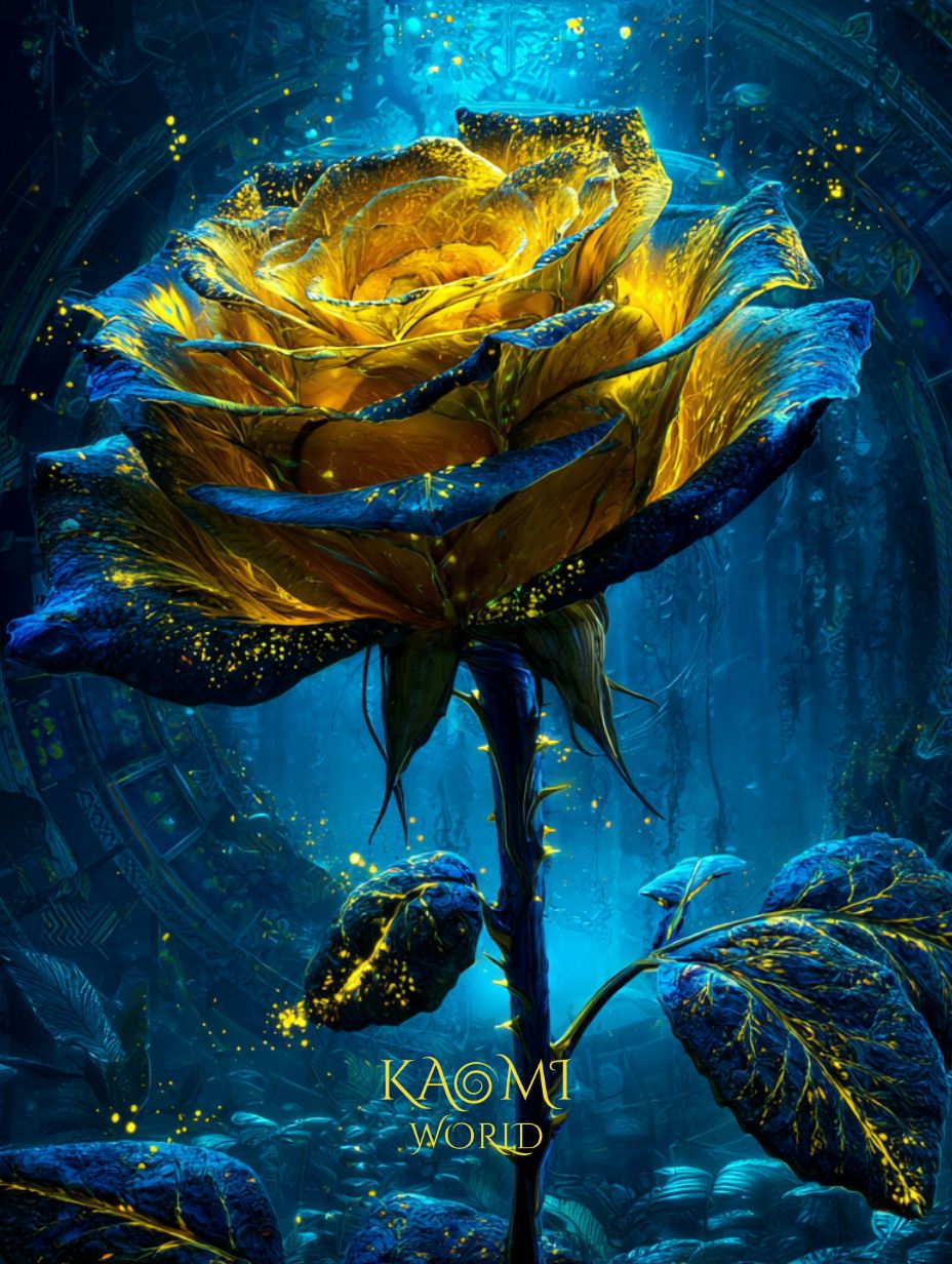 Rose d’Aurélion dorée dans la forêt bleue – Kaomi World