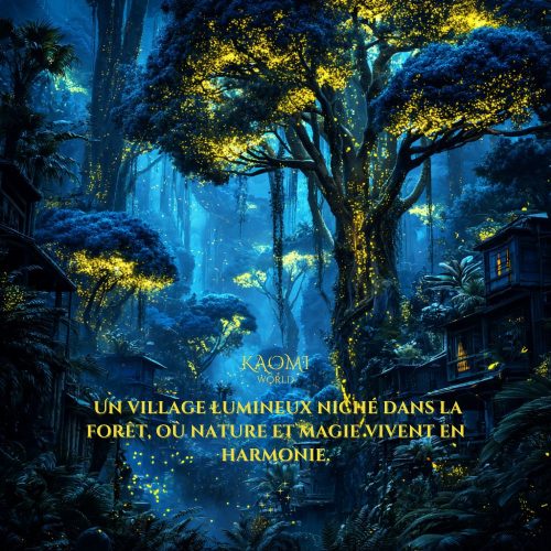 Un village lumineux niché dans la forêt, où nature et magie vivent en harmonie.